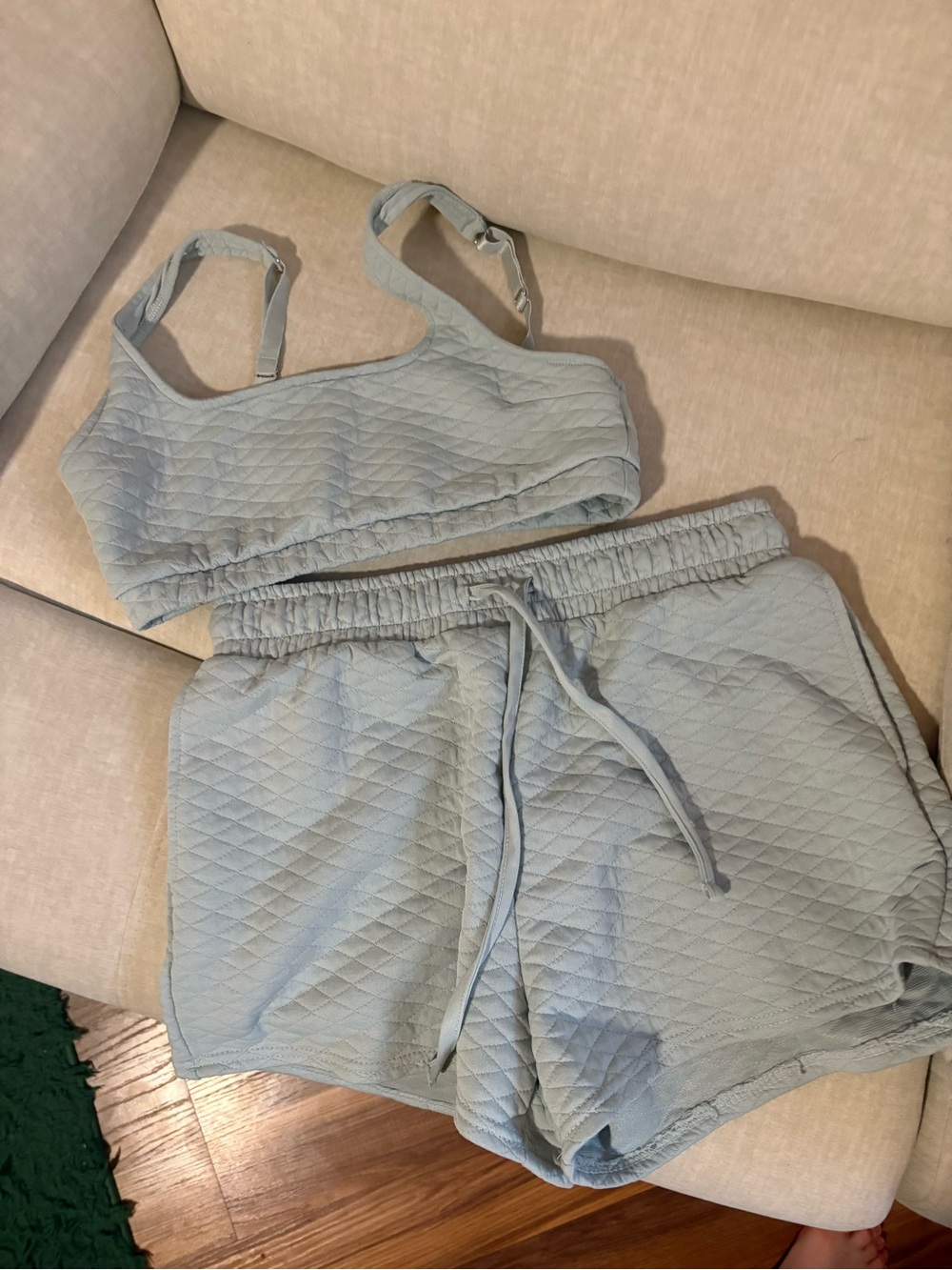 No Boundaries Light Blue Quilted Lounge Bralette & Shorts Set
